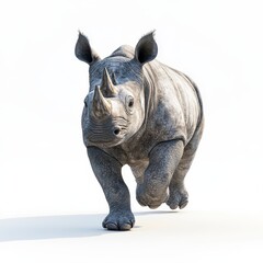 Obraz premium Realistic 3D Illustration of a Running Rhinoceros on White Background
