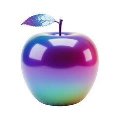 Iridescent Rainbow Apple 3D Render Isolated on White or Transparent Background