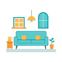 Modern Living room interior sketch vector icon on white background.