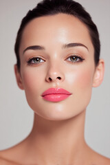 Fototapeta premium Woman with pink lipstick and smooth skin
