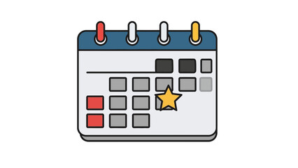 A graphic illustration of a monthly desk calendar with a yellow star marking an important appointment or special day.