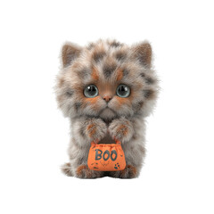 Adorable Fluffy Kitten with Halloween Treat Bag