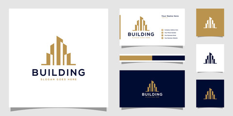 Building logo with line art style. city building abstract for logo design inspiration and business card design