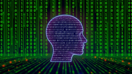 human head with binary code