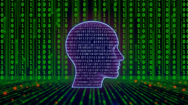 human head with binary code - Powered by Adobe