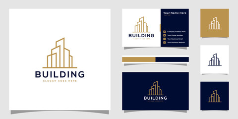 Building logo with line art style. city building abstract for logo design inspiration and business card design