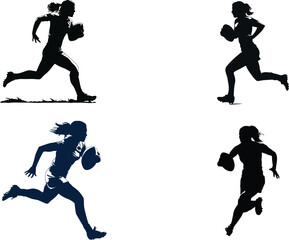 Female rugby player running with the ball eps