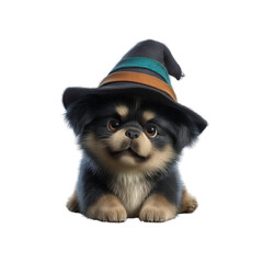 Adorable Pekingese Puppy in Witch's Hat for Halloween