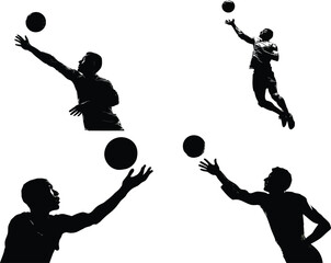 Volleyball players silhouettes reaching for the ball eps