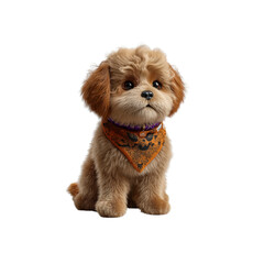Adorable Fluffy Brown Puppy Wearing a Halloween Bandana