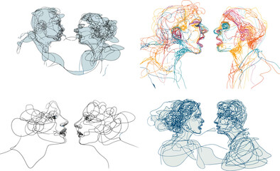 Line art shows two faces in profile, abstract eps