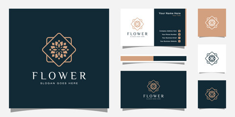 Flower monoline luxury logo with business card design