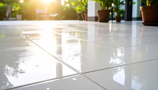 Shiny White Tiles Reflecting Sunlight