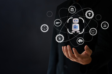 The Business man using AI robots to help analyze and increase efficiency in business