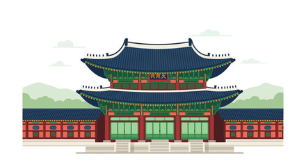 Gyeongbokgung Palace Traditional Korean Architecture Pixel Art