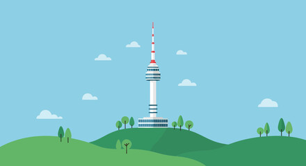 Fototapeta premium N Seoul Tower on Namsan Hill Pixel Art Illustration