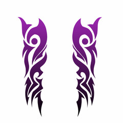 Vector illustration of a symmetrical tribal tattoo design set featuring bold, curved lines and abstract shapes.