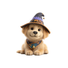 Adorable Golden Retriever Puppy in Witch Hat for Halloween
