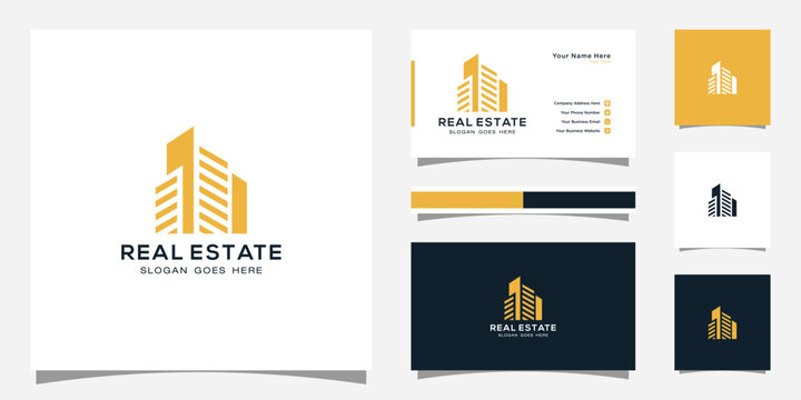 Building logo with line art style. city building abstract for logo design inspiration and business card design