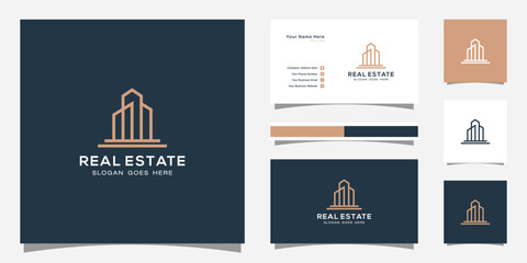 Building logo with line art style. city building abstract for logo design inspiration and business card design
