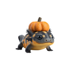 Adorable Baby Axolotl Wearing a Tiny Pumpkin Hat for Halloween