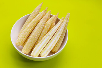 Raw, fresh yellow baby corn
