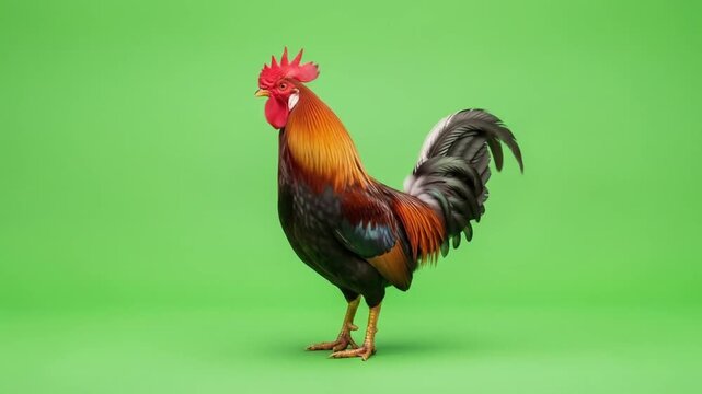 Rooster on Green Screen Background