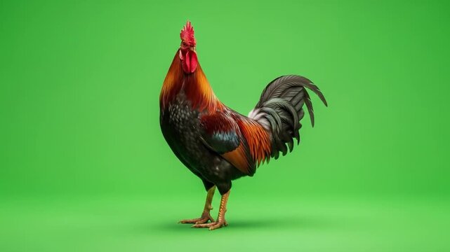 Rooster on Green Screen Background