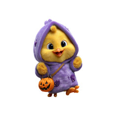 Adorable Baby Chick in Purple Halloween Costume with Jack-o'-Lantern
