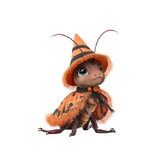 Adorable Cartoon Cockroach in Halloween Costume - 3D Render