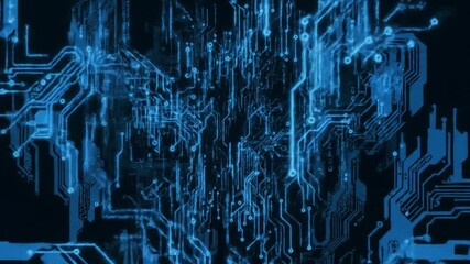Futuristic digital landscape with flowing data streams, glowing lines and circuit patterns, in a blue and black color scheme, seamless loop, 4K - Powered by Adobe