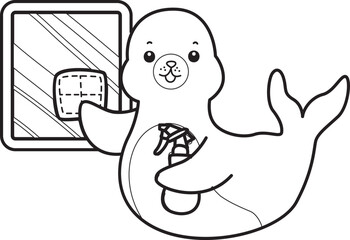 Coloring pages of cute seal sticker illustrations.