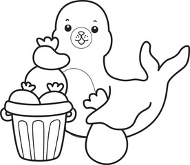 Coloring pages of cute seal sticker illustrations.