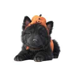 Adorable Black Puppy in Pumpkin Halloween Costume