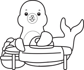 Coloring pages of cute seal sticker illustrations.