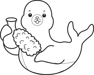 Coloring pages of cute seal sticker illustrations.