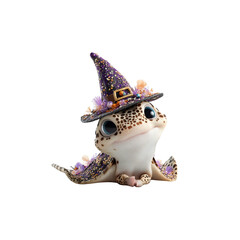 Adorable Gecko in Witch Hat for Halloween