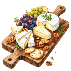 Gourmet Cheese Board with Grapes and Nuts,clipart, cut out, no background ,PNG die-cut for advertising