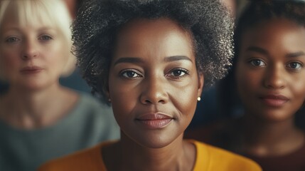 Three women looking towards the camera. They appear confident and supportive of one another.