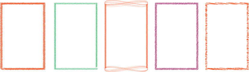 Colorful rectangular hand-drawn frame collection with sketchy, twisted, and linear borders. Perfect for decoration, scrapbooking, invitations, or highlighting text in creative designs.