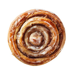 Fototapeta premium Top View of a Glazed Cinnamon Roll with Swirled Layers