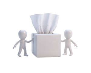 Figures holding tissue box
