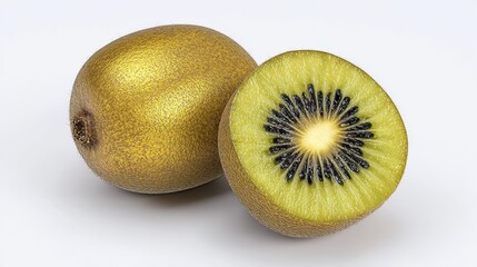 Kiwi on a white background, realistic close-up of juicy, fresh exotic orchard fruits for natural health food.