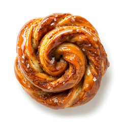 Fototapeta premium Golden Cinnamon Roll with Glaze and Sea Salt