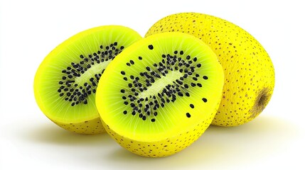Kiwi on a white background, realistic close-up of juicy, fresh exotic orchard fruits for natural health food.