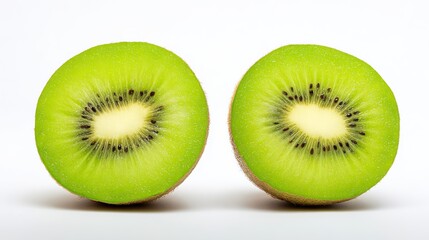 Kiwi on a white background, realistic close-up of juicy, fresh exotic orchard fruits for natural health food.