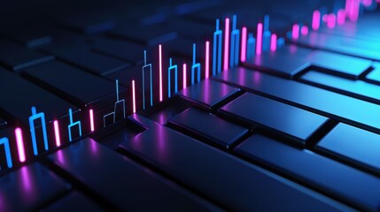 Futuristic digital data visualization on sleek keyboard surface
