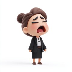 Cartoon Businesswoman with Open Mouth Expressing Stress and Overwhelm on White Background