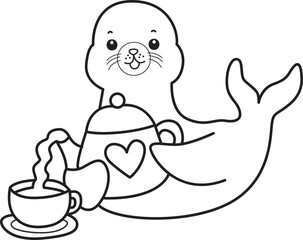 Coloring pages of cute seal sticker illustrations.