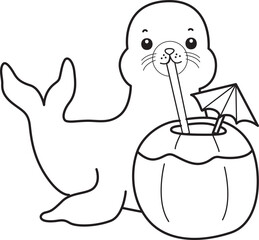 Coloring pages of cute seal sticker illustrations.